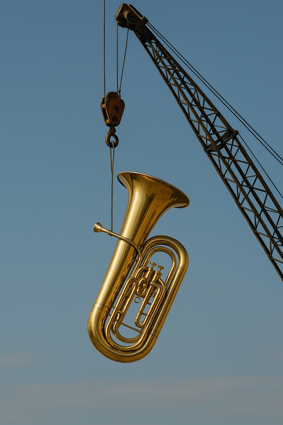 Tuba being lifted by a crane