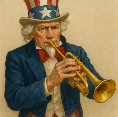 Uncle Sam playing trumpet illustration